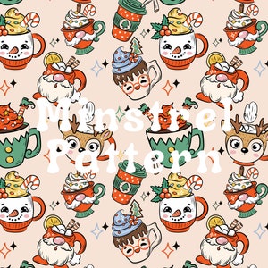 Christmas Seamless Pattern Hot Cocoa Pattern Files for Fabric Design for Fabric Printing Sublimation Digital Paper File
