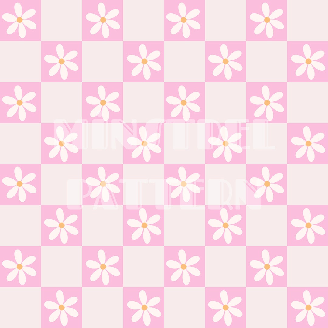 Pastel Daisy and Checkered Seamless Pattern Files, Checkerboard Floral ...