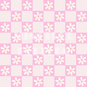 パステルデイジーとチェック柄のシームレスパターンファイル、チェック柄の花柄生地昇華プリントカスタム夏生地デザインファイル