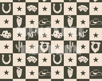 Western Boys Seamless Pattern, Howdy Cowboy Checkered Fabric Printing Sublimation, Country Boy Custom Fabric Design File Digital Paper