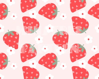 Strawberry Seamless Pattern File, Retro Fabric Sublimation Printing Fabric Design File