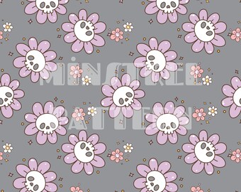 Bright Daisy Skull Seamless Pattern for Halloween Fabric Printing Sublimation, Sublimation File, Surface Design