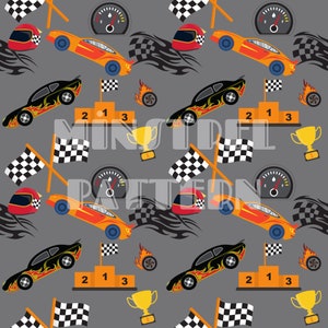 Rennwagen und Flagge Jungen Musterdesign für Stoffdruck Sublimation, Sublimationsdatei, Oberflächendesign