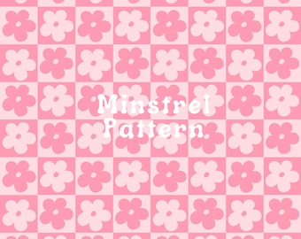 Pinky Floral Checkeres Seamless Pattern For Custom Fabric Girly Fabric Sublimation Printing, Check Digital Papers