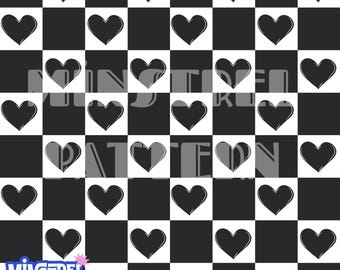 Black and White Checkered Heart Seamless Pattern File, Love Fabric Printing (Digital Download)
