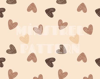 Neutral Hand Drawn Valentines Day Heart Seamless Pattern for Fabric Printing Sublimation, Sublimation File, Surface Design
