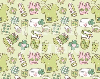 Nurse RX Clover St Patricks Day Seamless Pattern for Fabric Printing Sublimation, Sublimation File, Surface Design