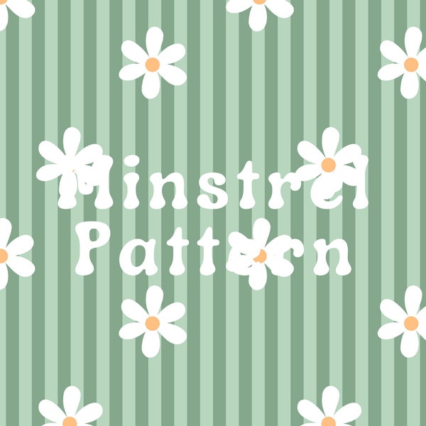 White Daisy with Green Stripes Spring Summer Seamless  Pattern Files for Fabric Sublimation Custom Fabric Design Digital Papers