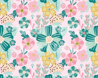 Floral Spring Print Pink Seamless Pattern Files, Summer Flower Fabric Sublimation Printing Custom Summer Fabric Design File