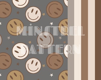 Archivo de patrón sin costuras de cara feliz neutral retro y rayas para sublimación de impresión de tela, tela personalizada de patrón sin costuras a juego neutro