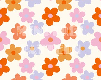 Retro roze lavendel oranje madeliefje naadloze bloemmotief voor stof afdrukken sublimatie, sublimatiebestand, ontwerp van oppervlak