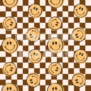 Smile Face Brown Seamless Pattern Files, Checkered Fabric Sublimation Printing Custom Fabric Design File