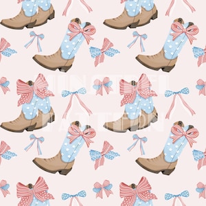 Cowgirl Boots Patriotic Coquette Seamless Pattern for Fabric Printing Sublimation, Sublimation File, Surface Design, Fabric Digital Design
