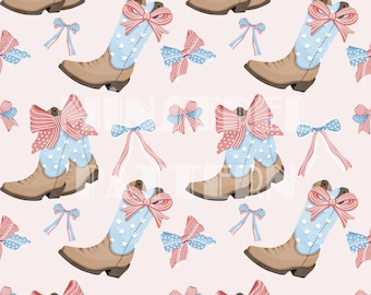 Cowgirl Boots Patriotic Coquette Seamless Pattern for Fabric Printing Sublimation, Sublimation File, Surface Design, Fabric Digital Design