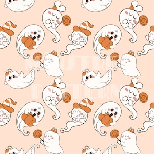 Boho Cute Ghost Seamless Pattern for Halloween Fabric Printing Sublimation, Sublimation File, Surface Design