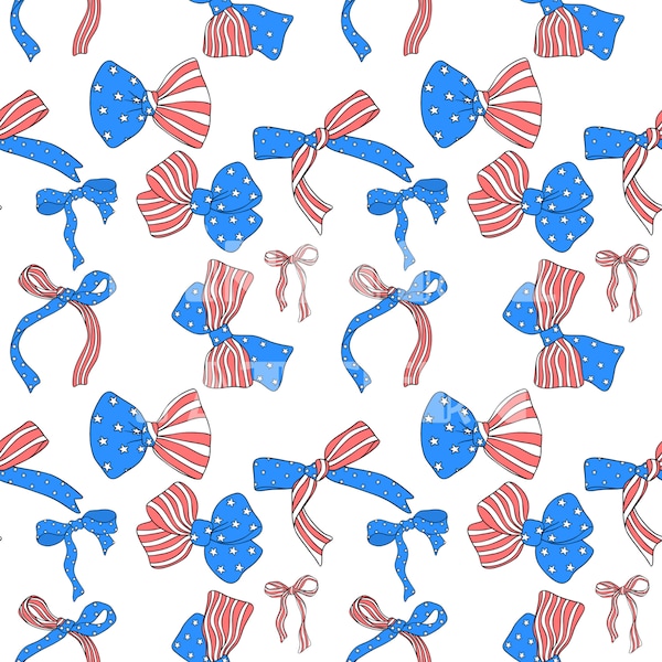 Bows Patriotic Seamless Pattern Files, Coquette Girly 4th of July Fabric Sublimation Printing Custom Fabric Design File