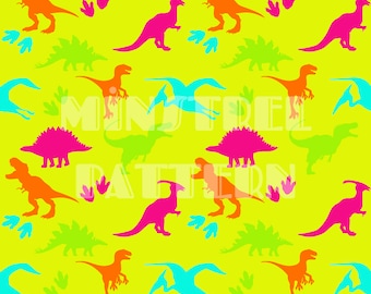 Neon Dinosaur Seamless Pattern Files for Kids Summer Fabric Sublimation Printing Custom Fabric Design File, Swim Safe Surface Pattern File