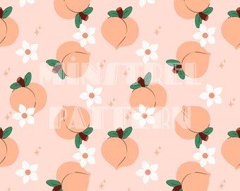 Peach and Flower Seamless Pattern Files for Fruit Fabric Sublimation Printing Custom Fabric Design File
