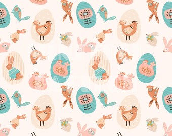 Muted Easter Eggs Seamless Pattern File, Spring Fabric Printing Sublimation, Neutral Animal Digital Papers, Easter Digital Papers