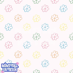 Pastel Doodle Daisy Seamless Pattern Files for Hand Drawn Fabric Printing (Digital Download)