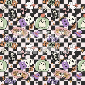 Halloween Spooky Seamless Pattern for Fabric Printing Sublimation, Sublimation File, Ghost Surface Design, Fabric Design Digital File