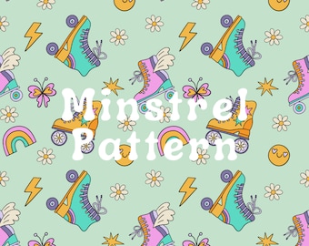 Groovy Rainbow Happy Face Butterfly and Skate Seamless Pattern Files for Custom Fabric Printing