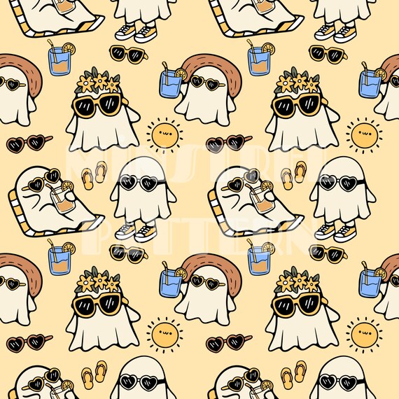 Summer Ghost Seamless Pattern for Fabric Printing Sublimation, Sublimation File, Surface Design, Fabric Digital Design