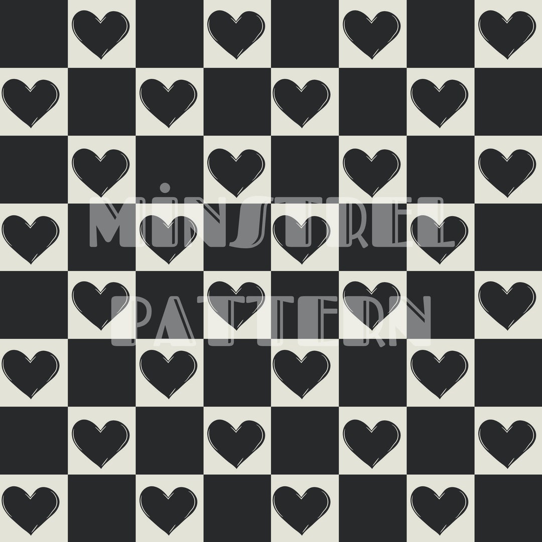 Black Heart With Checkered Seamless Pattern Files for Valentines Day ...
