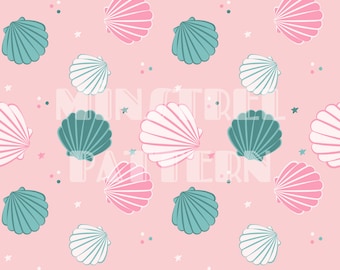 Girly Sea Shell Seamless Pattern, Pink Summer Fabric Printing Sublimation, Bright Summer Custom Fabric Design File, Cute Digital Papers