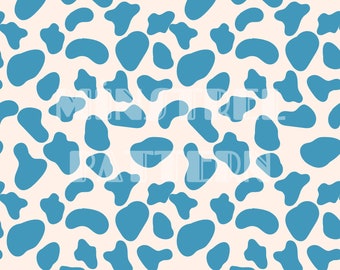 Blue Cow Print Seamless Pattern Files for Animal Print Fabric Sublimation Printing Custom Fabric Design File