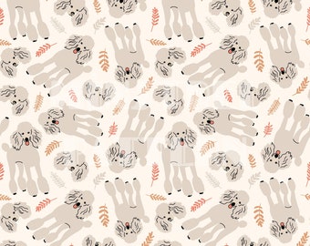 Dog Seamless Pattern, Cute Dog Seamless Files, Botanical Fabric Printing Sublimation, Neutral Digital Papers