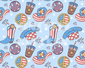 Western Fourth of July Seamless Pattern Files, American Flag Fabric Sublimation Printing Custom Independence Day Fabric Design File