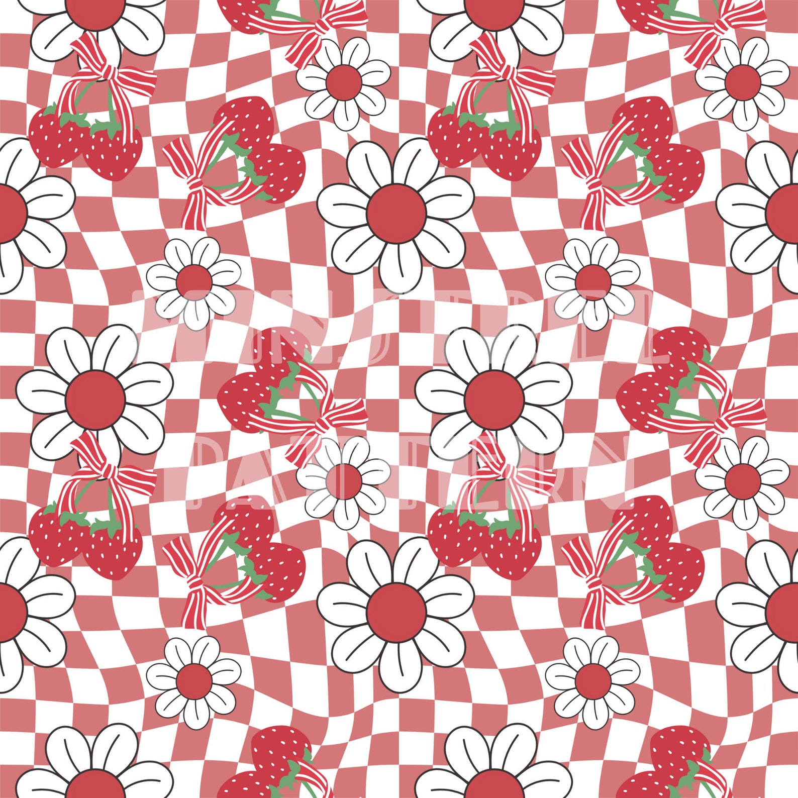 Red Wave Coquette Checkered Seamless Pattern Files for Strawberry ...