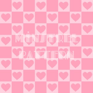 Pink Checkered with Heart Seamless Pattern Files for Valentines Day Pink Love Fabric Sublimation Printing Digital Paper File