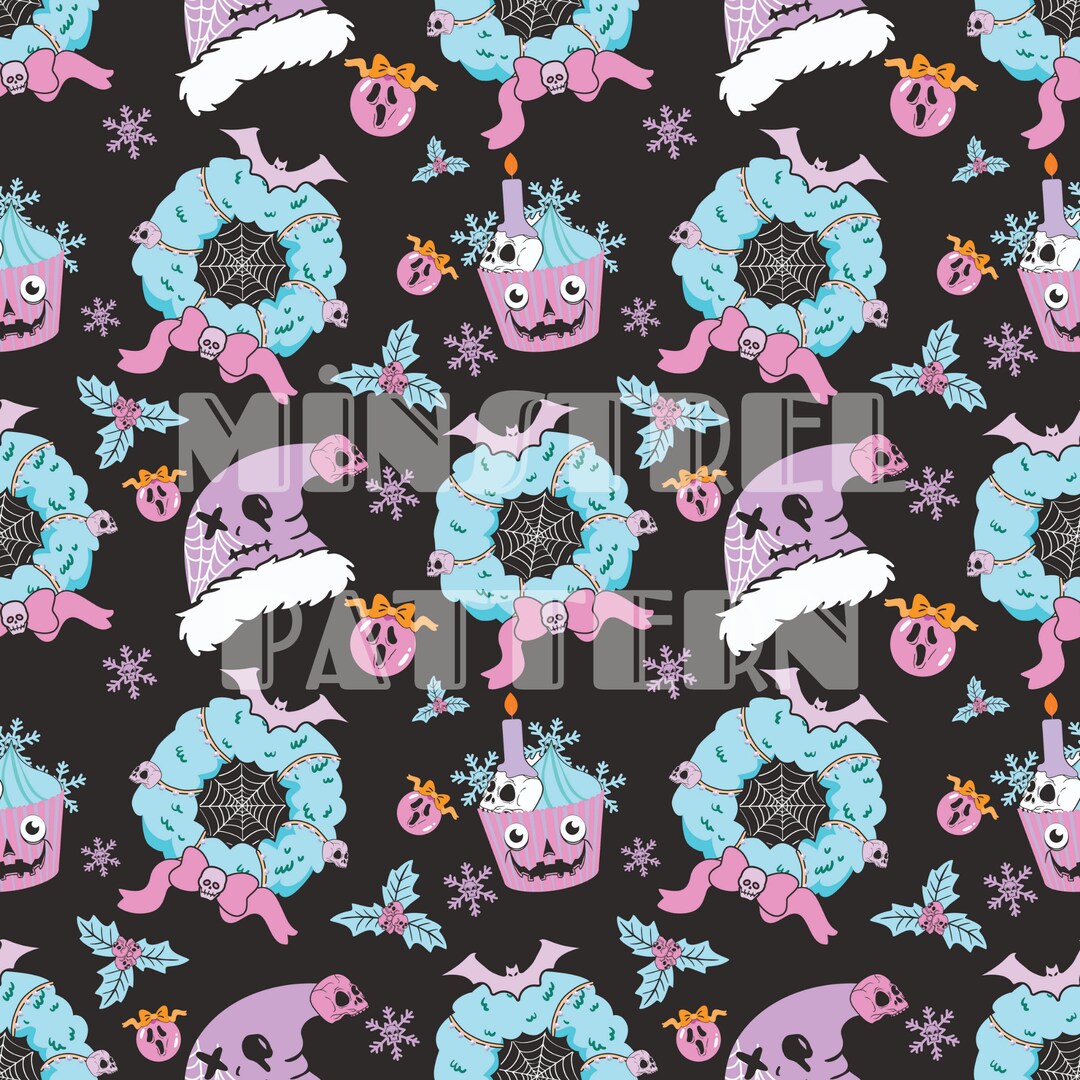 Pastel Goth Seamless Pattern, Christmas Fabric Printing Sublimation ...