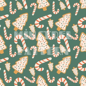 Weihnachtsbäume Plätzchen und Zuckerstange Nahtlose Musterdateien für Weihnachten Stoff Sublimationsdruck Benutzerdefinierte Stoff Design Datei