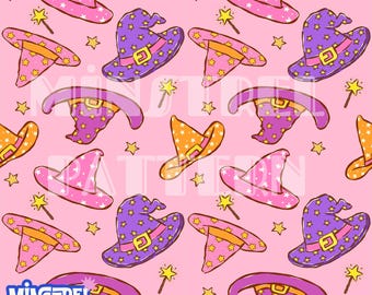 Witch Hat Seamless Pattern, Groovy Halloween Fabric Printing (Digital Download)
