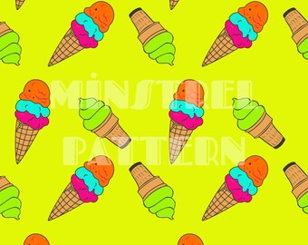 Ice Cream Seamless Pattern Files for Neon Summer Fabric Sublimation Printing Custom Fabric Design File, Safe Swim Surface Pattern File