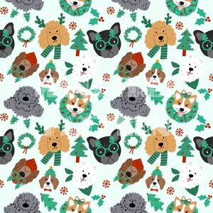 Weihnachtshunde und Mistel-nahtlose Muster für Weihnachtsstoff-Drucksublimation, Sublimationsdatei, Oberflächendesign