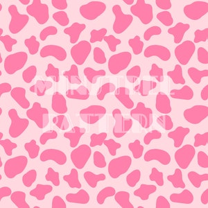May include: A seamless pattern featuring pink irregular shapes on a light pink background. The shapes resemble cow spots.
