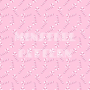 Könnte beinhalten: Ein sich wiederholendes Muster aus weißen und rosa Zuckerstangen auf hellrosa Hintergrund. Die Zuckerstangen sind in verschiedenen Ausrichtungen angeordnet und erzeugen ein festliches Design. Die Worte "MINI PIXEL PATTERN" sind schwach sichtbar.