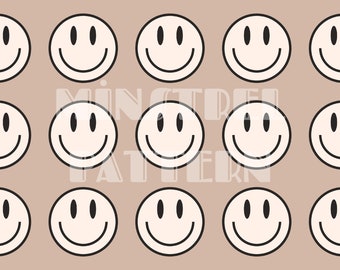 Boho Muted Happy Face Nahtloses Muster, neutrale nahtlose Dateien, Smile Face Stoffdruck Sublimation, Groovy Retro Digital Papers