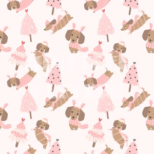 Weihnachtsbäume und tanzender Hund Nahtlose Musterdateien für den Weihnachtsstoffdruck Sublimation, Sublimationsdatei, Oberflächendesign