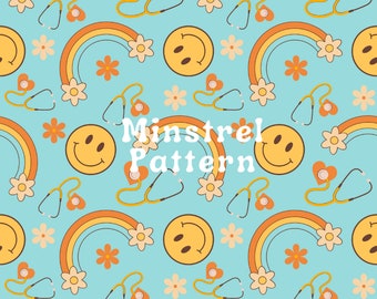 Stethoscope Groovy Nurse, Doctor Seamless Pattern Files for Fabric Printing Sublimation Custom Digital Paper File