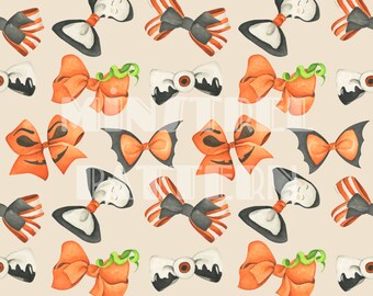 Halloween Girls Bow Orange Seamless Pattern Files, Halloween Fabric Sublimation Printing Custom Fabric Design File