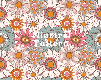 Bohemian Flower Devil Eye Seamless Pattern Files for Custom Fabric Printing Sublimation File, Floral Repeating Pattern