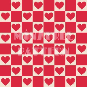 Red Checkerboard with Beige Heart Seamless Pattern Files for Valentines Day Love Fabric Sublimation Printing Digital Paper File