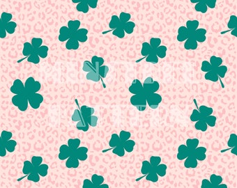 Archivos de patrones sin fisuras del Día de San Patricio de trébol de leopardo femenino, patrón sin fisuras de trébol lindo afortunado para impresión de telas, papel imprimible personalizado