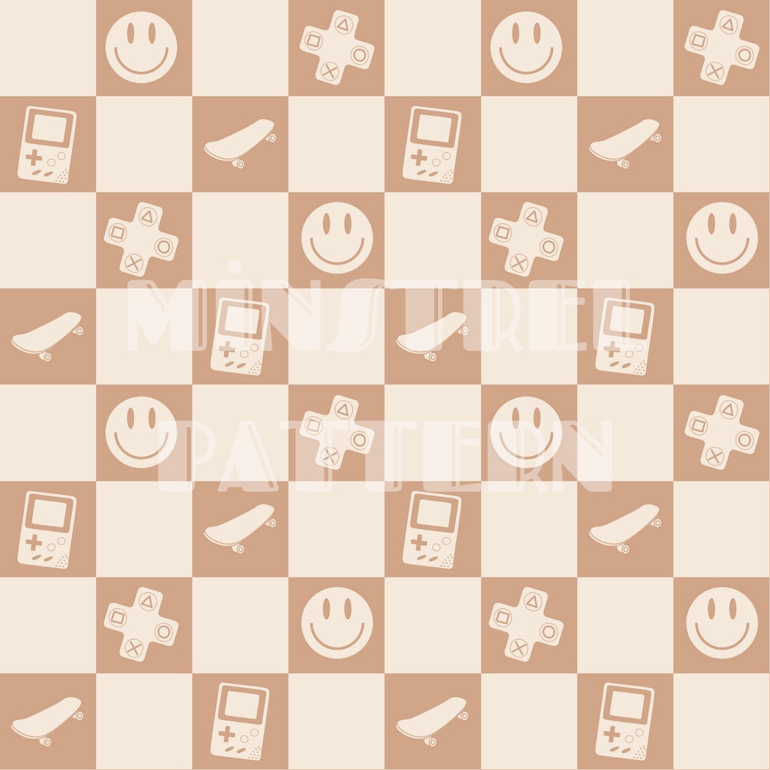 Happy Face With Checker and Skateboard Seamless Pattern Files for Muted ...