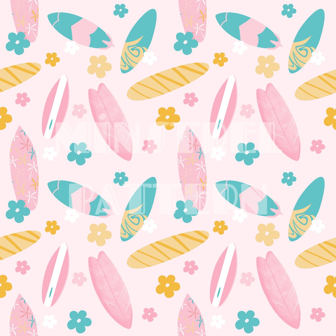 Surfing Girl Seamless Pattern Files, Summer Beach Fabric Sublimation ...